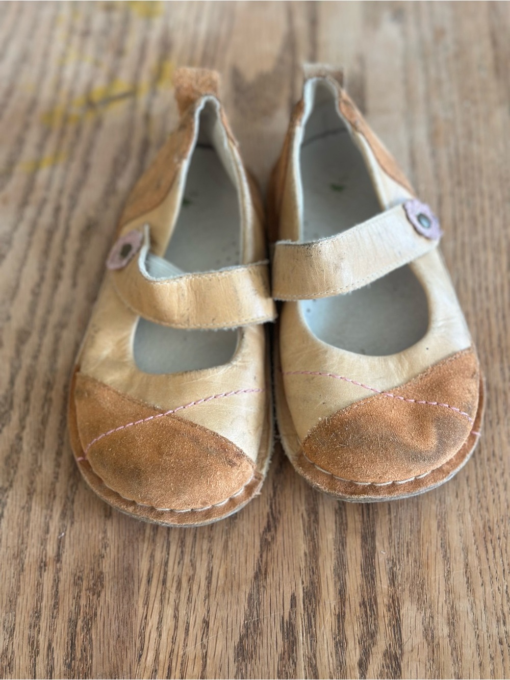 Girls Beige Tan Mary Jane Dress Shoes with Suede Accents